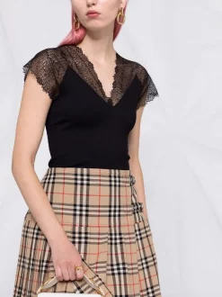 ( Permanente Kollektion ) Maje BLACK Top Mit Spitzeneinsatz Damen -Maje Verkäufe 2024 17168993 36601598 600