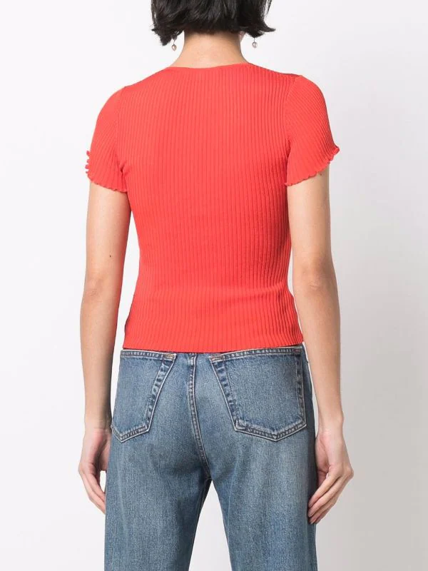 ( Neue Saison ) Maje Orange Geripptes Strickoberteil Damen 6 ( Neue Saison ) Maje Orange Geripptes Strickoberteil Damen - Image 4