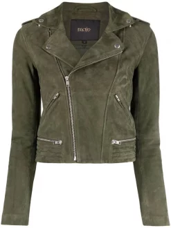 ( Neue Saison ) Maje Bikerjacke Aus Wildleder Khaki