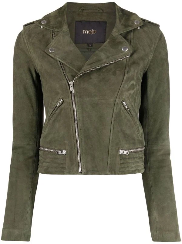 ( Neue Saison ) Maje Bikerjacke Aus Wildleder Khaki 3 ( Neue Saison ) Maje Bikerjacke Aus Wildleder Khaki