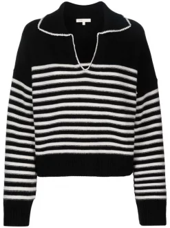( Neue Saison ) Maje BLACK / WHITE Kaschmirpullover Mit V-Ausschnitt Damen