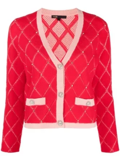 Maje Verkäufe 2024 52 ( Exklusiv ) Maje Cardigan Mit Diamantmuster ROUGE
