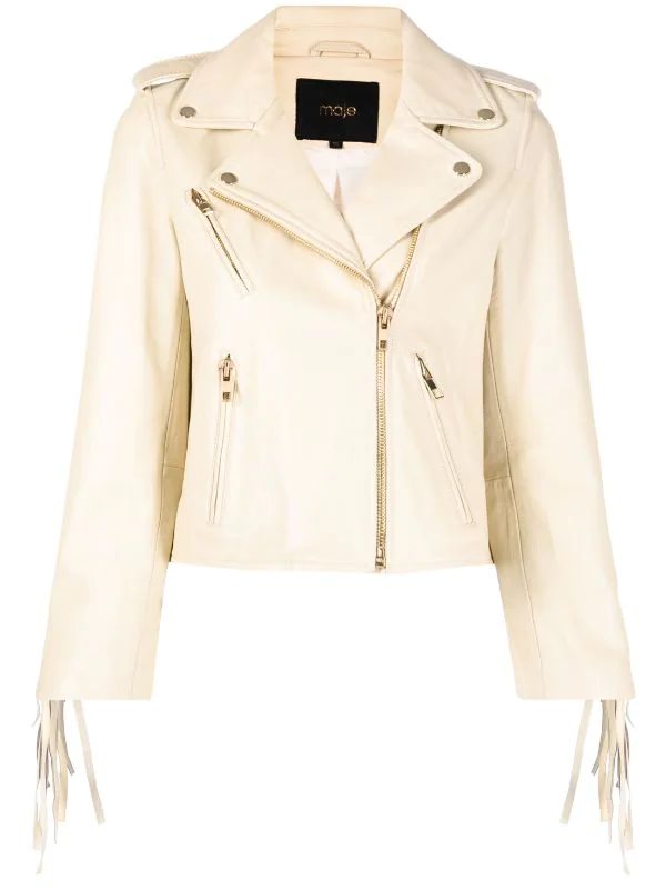 ( Neue Saison ) Maje Ecru Bikerjacke Mit Fransen Damen 3 ( Neue Saison ) Maje Ecru Bikerjacke Mit Fransen Damen