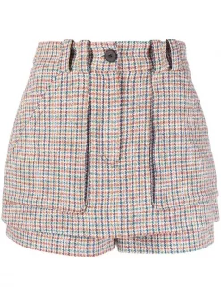 ( Neue Saison ) Maje Karierte Shorts Mit Hohem Bund BLUE BEIGE