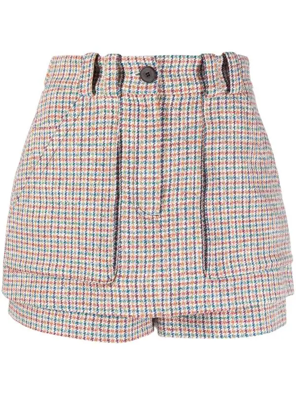 ( Neue Saison ) Maje Karierte Shorts Mit Hohem Bund BLUE BEIGE 3 ( Neue Saison ) Maje Karierte Shorts Mit Hohem Bund BLUE BEIGE