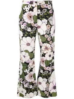 ( Neue Saison ) Maje Flower Power Cropped-Hose Flower 70's Black