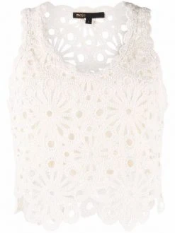 ( Neue Saison ) Maje Ecru Top Aus Floralem Häkelstrick Damen