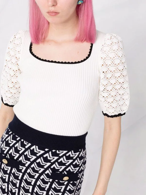 ( Neue Saison ) Maje White Oberteil Mit Gehäkelten Ärmeln Damen 7 ( Neue Saison ) Maje White Oberteil Mit Gehäkelten Ärmeln Damen - Image 5