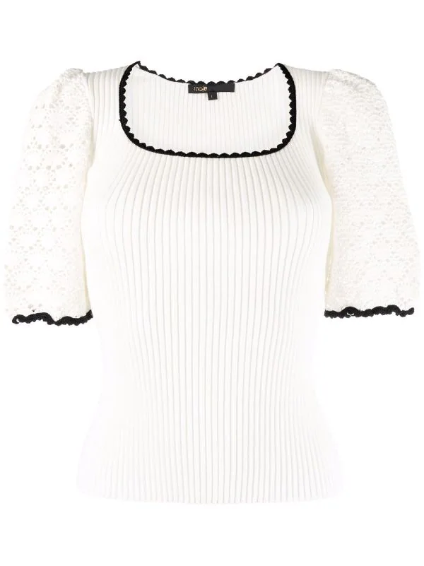 ( Neue Saison ) Maje White Oberteil Mit Gehäkelten Ärmeln Damen 3 ( Neue Saison ) Maje White Oberteil Mit Gehäkelten Ärmeln Damen