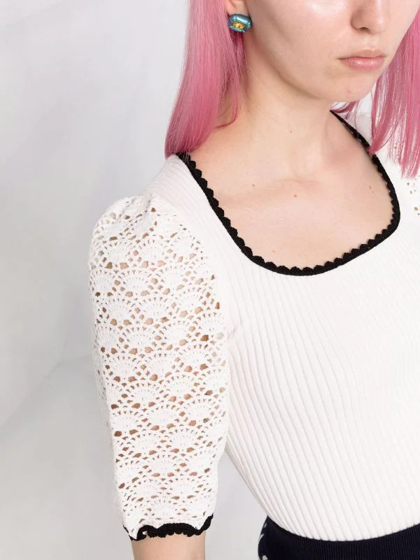 ( Neue Saison ) Maje White Oberteil Mit Gehäkelten Ärmeln Damen 5 ( Neue Saison ) Maje White Oberteil Mit Gehäkelten Ärmeln Damen - Image 3