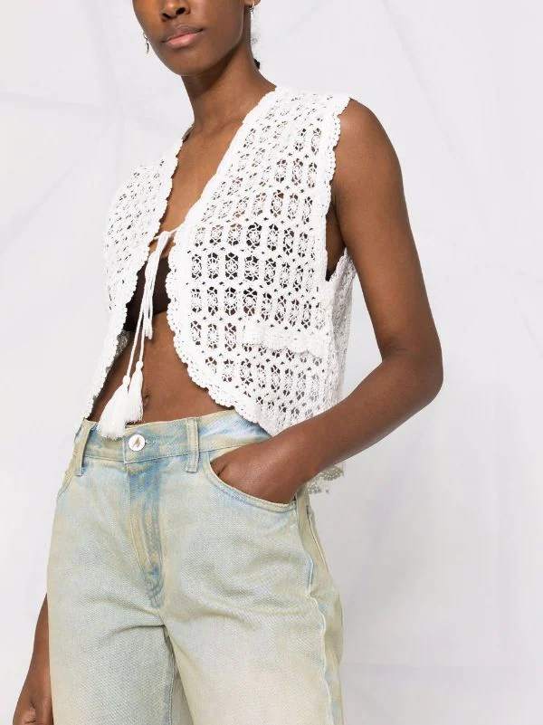 ( Neue Saison ) Maje White Gehäkelte Weste Damen 7 ( Neue Saison ) Maje White Gehäkelte Weste Damen - Image 5