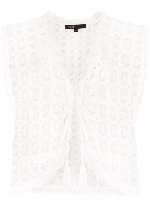 ( Neue Saison ) Maje White Gehäkelte Weste Damen 3 ( Neue Saison ) Maje White Gehäkelte Weste Damen
