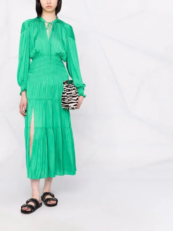 ( Neue Saison ) Maje Green Kleid Mit Gesmokter Taille Damen 4 ( Neue Saison ) Maje Green Kleid Mit Gesmokter Taille Damen - Image 2