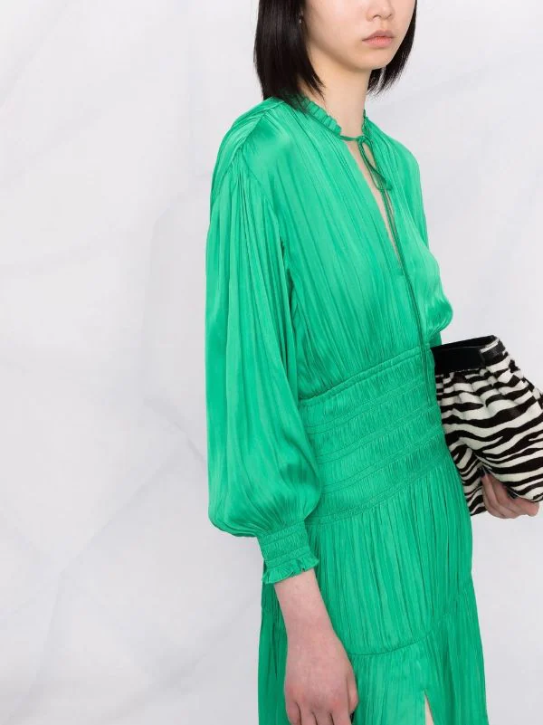 ( Neue Saison ) Maje Green Kleid Mit Gesmokter Taille Damen 5 ( Neue Saison ) Maje Green Kleid Mit Gesmokter Taille Damen - Image 3