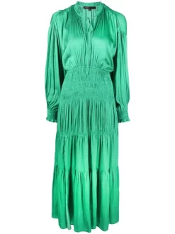 ( Neue Saison ) Maje Green Kleid Mit Gesmokter Taille Damen